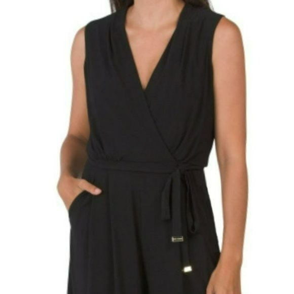 NWT Vince Camuto Surplice Front Pleated Wide Leg Cropped Jumpsuit - Picture 4 of 9